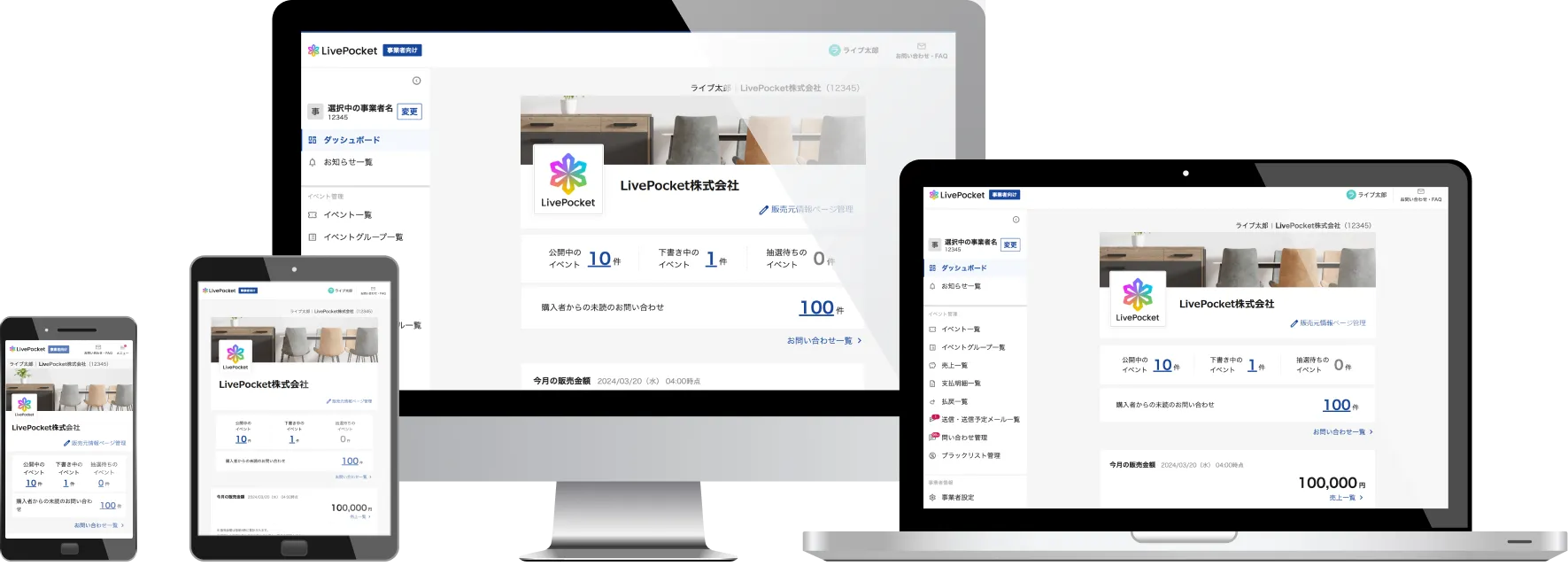 ダッシュボードページが映ったデスクトップやスマートフォンの画像